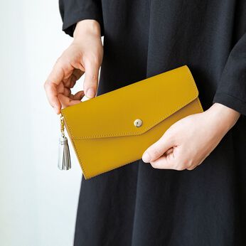 Real Stock | 縦入れカードケース７つのハッピー黄色長財布