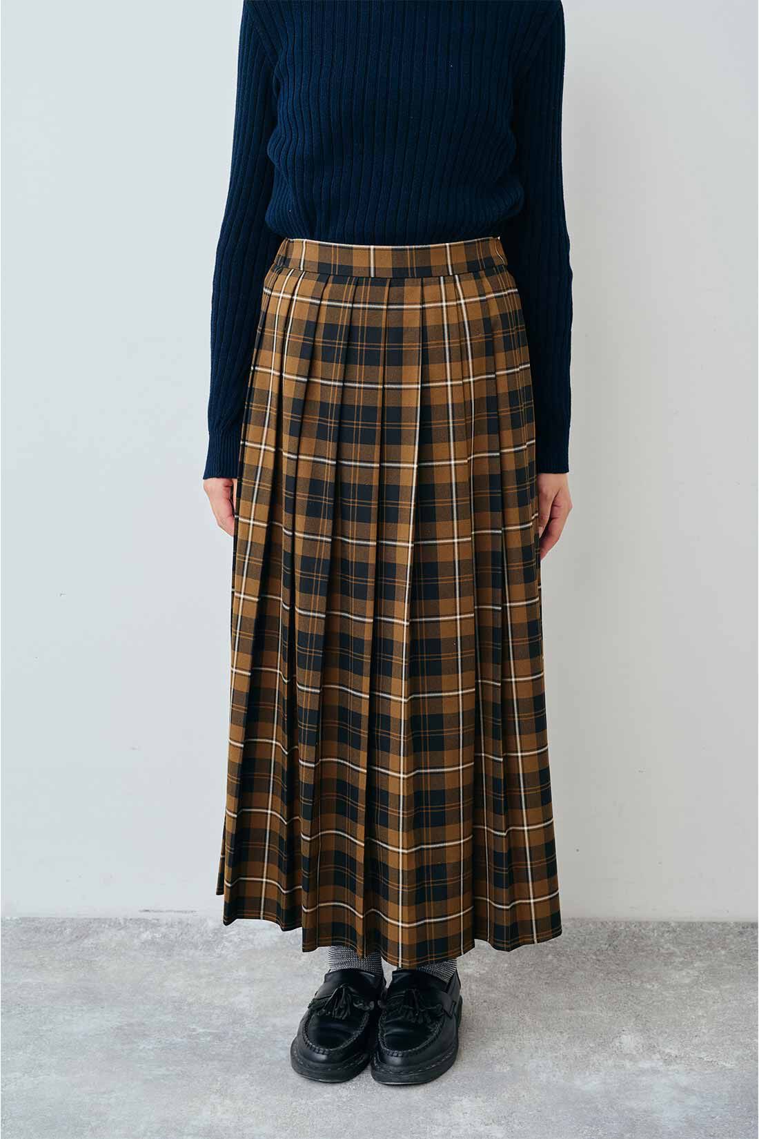 Real Stock|THREE FIFTY STANDARD　Peter MacArthur ブラウンチェックのプリーツスカート|FRONT