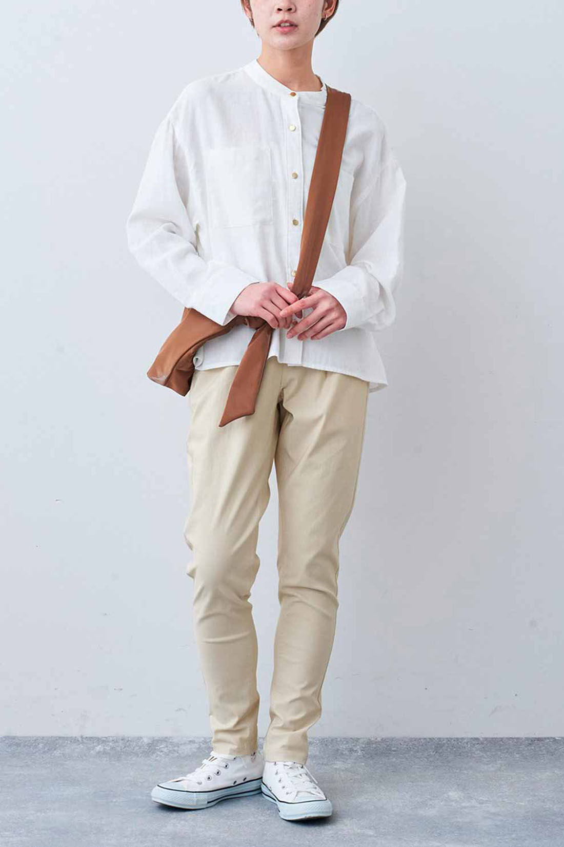 Real Stock|リブ イン コンフォート　ダブルガーゼを軽やかにはおる やわらかなコットンシャツ〈オフホワイト〉