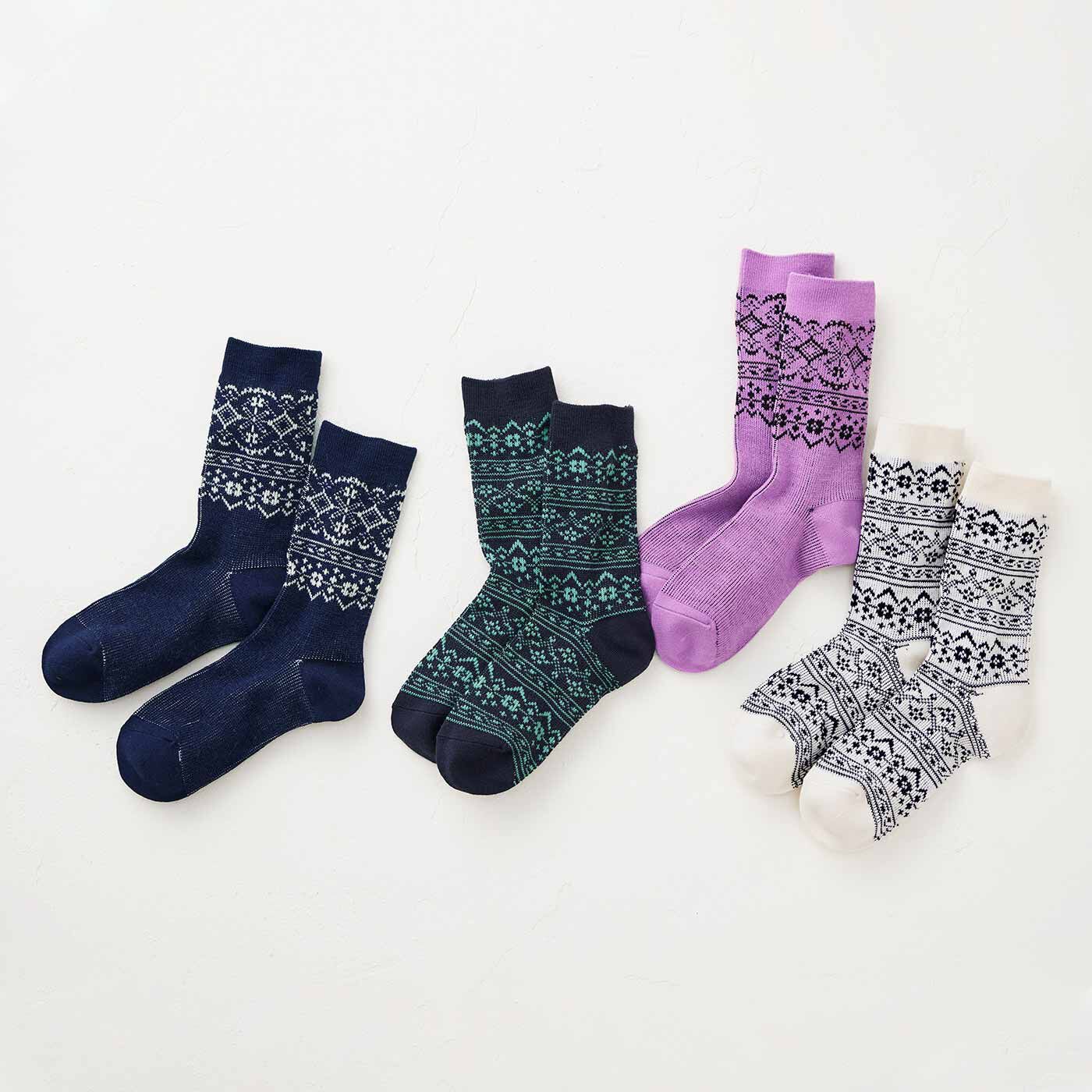 Real Stock|フラウグラット　憧（あこが）れのサジュー　ジャカード編みでつくった　クロスステッチのような華やかな靴下
