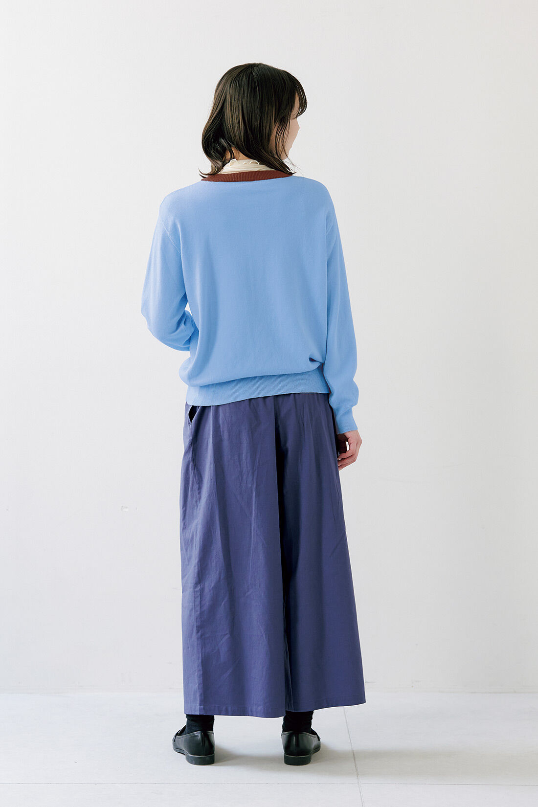 Real Stock|シロップ． コットン100％のカラーガウチョパンツ〈ネイビー〉|身長162cm/Mサイズ着用