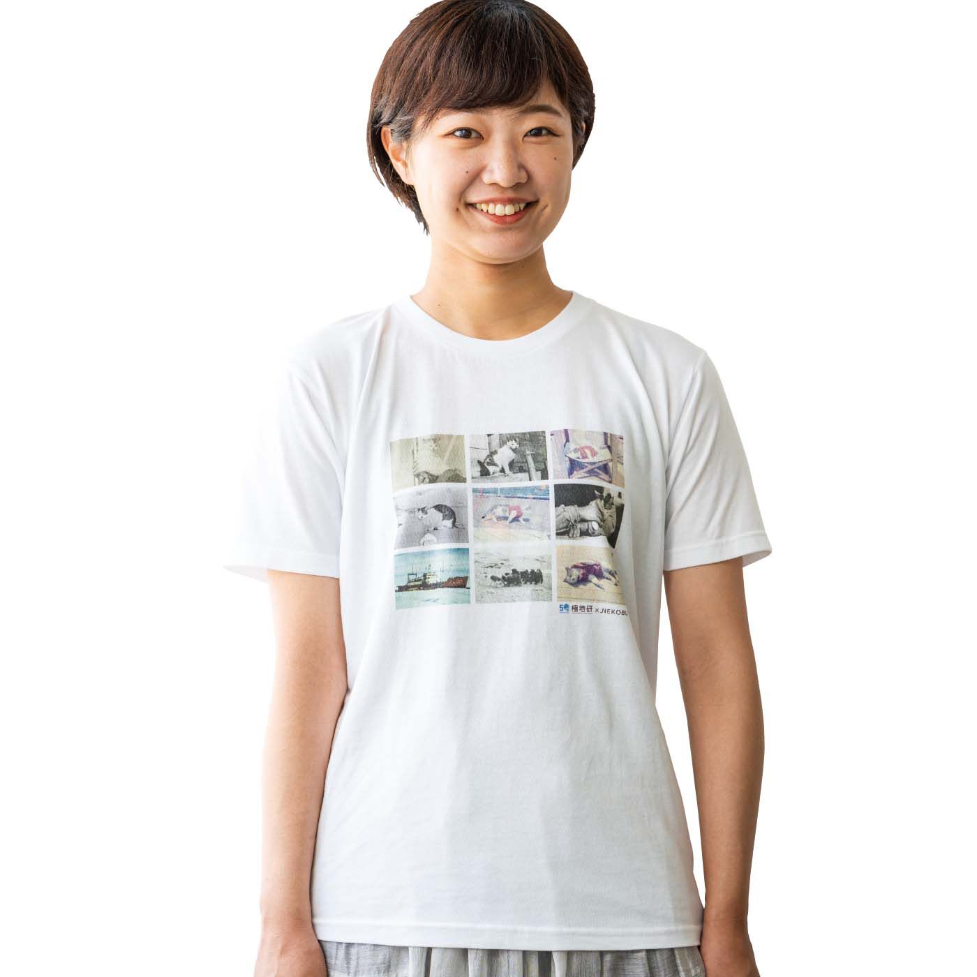 Real Stock|国立極地研究所×猫部　南極へ行った猫たけしの思い出Tシャツ|モデル身長165cm　サイズ1着用