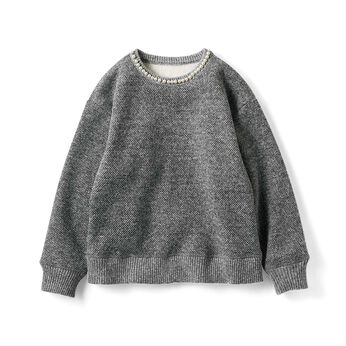 Real Stock | 裏ボア　パール付きニットソーＴ〈ＧＹ〉リブイン
