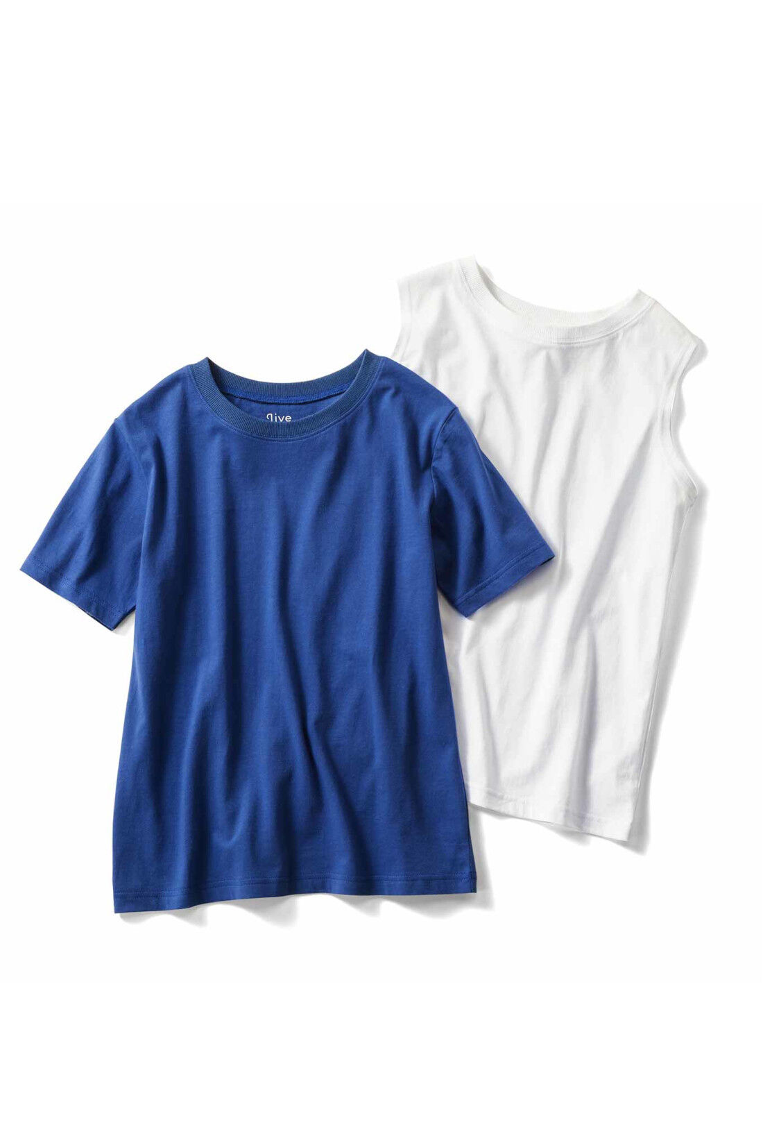 Real Stock|Live love cotton（R）プロジェクト リブ イン コンフォート きれいシルエットのパックTシャツ＆タンクトップセット〈ホワイト＆ブルー〉|〈ホワイト＆ブルー〉