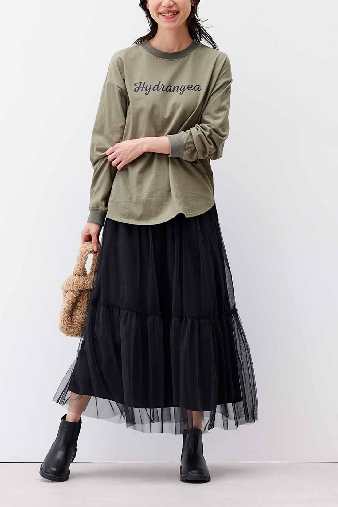 Real Stock|リブ イン コンフォート　地中海育ちのトルコオーガニックコットンロングTシャツ〈Hydrangea「あじさい」〉