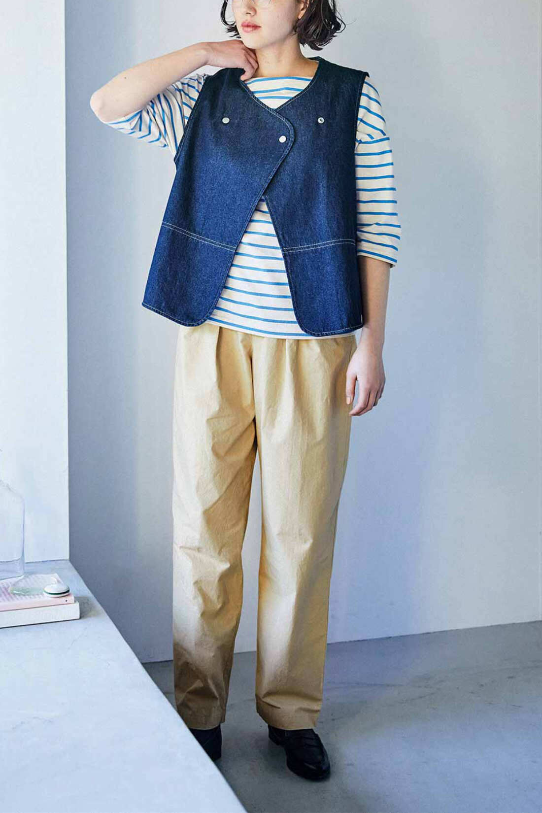 Real Stock|THREE FIFTY STANDARD ラフなテーパードパンツ〈ベージュ〉