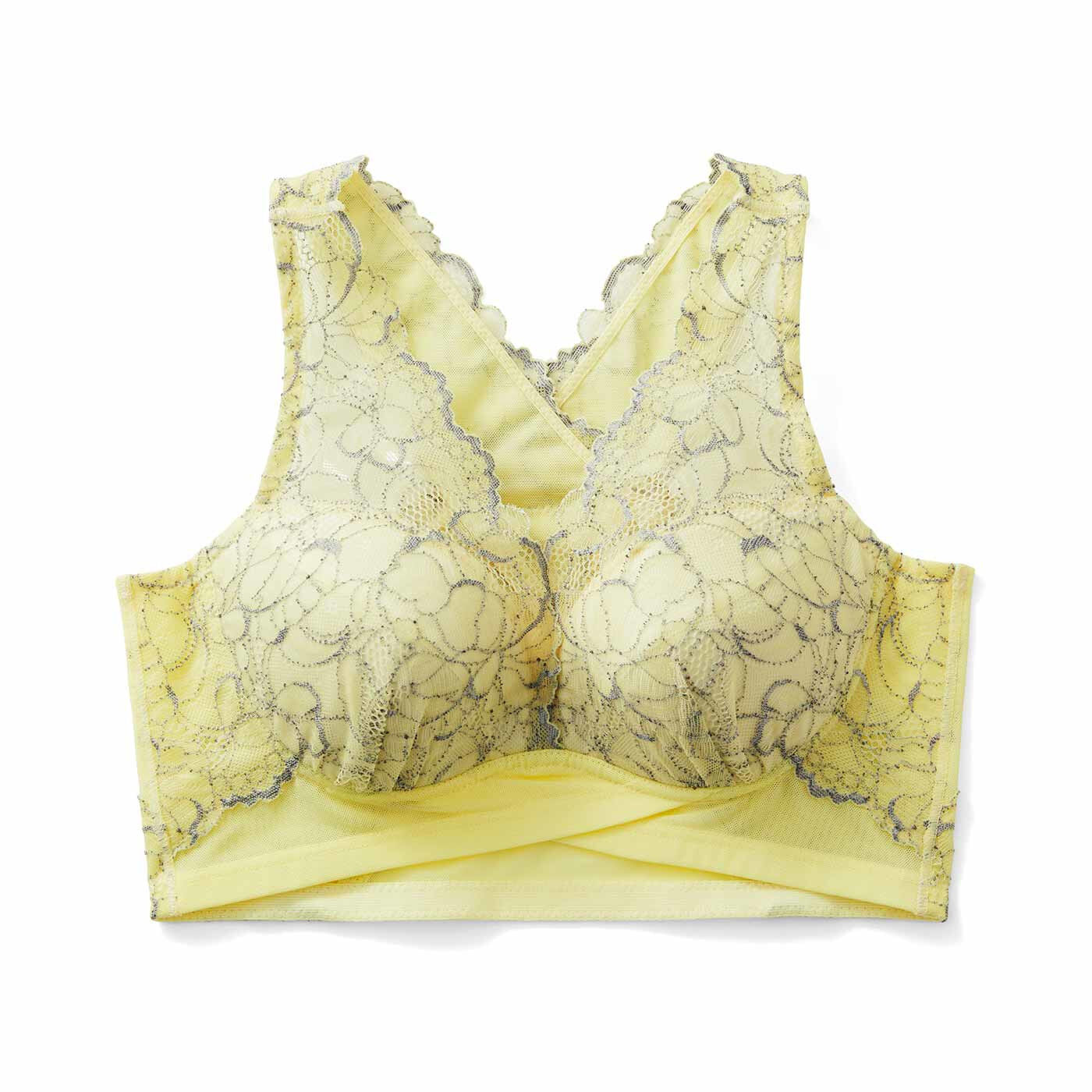 Real Stock|肩甲骨をらくらく意識で背筋ピン！ ヨガ気分ブラ〈フローラルレース〉〈レモン〉|〈レモン〉