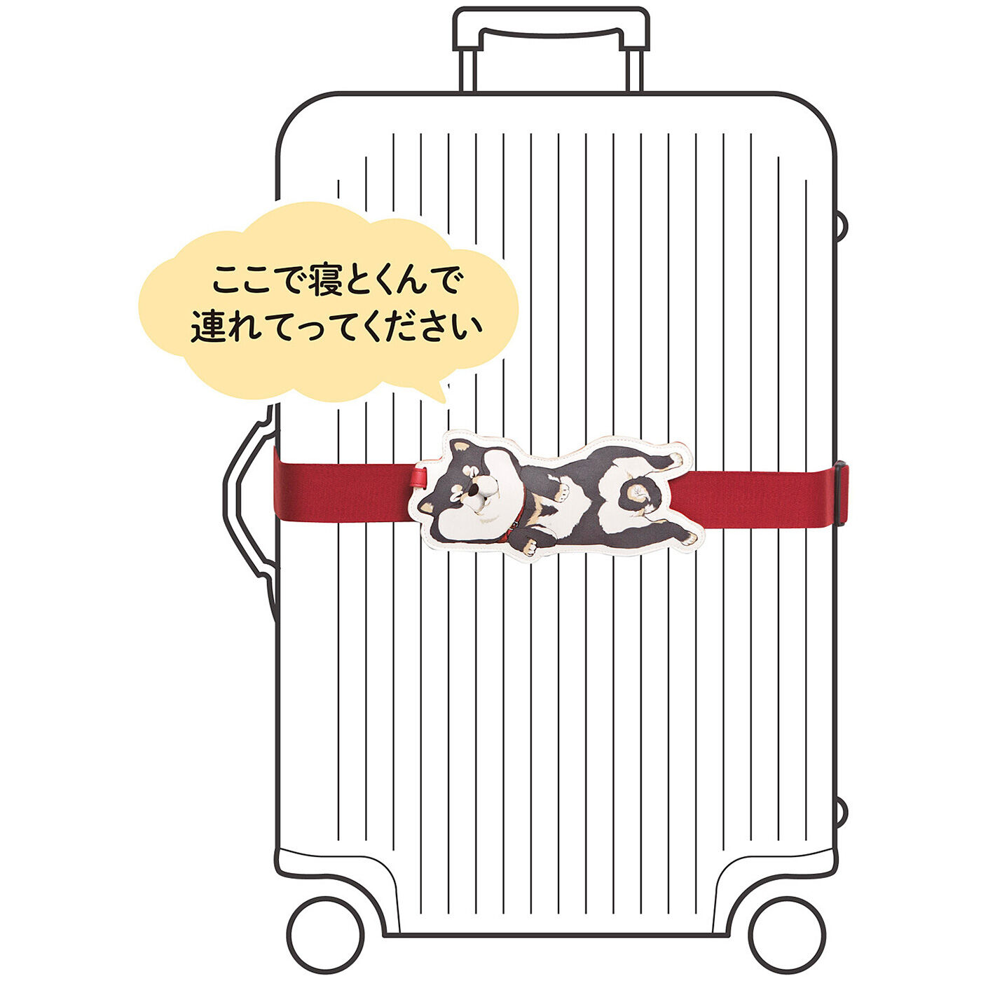 realstock [リアルストック]（Express BOX）|黒いの出ました！ 忠犬 SHIBA BLACK|散歩拒否の究極形＝引きずられ犬。抵抗の長きプロセスを経て、今はあきらめの境地。キャリーバッグを引くたびに、ずりり……ずりり……と柴犬も引きずられるよう。バッチリ目印になるし、ネームカードを入れればロストバゲッジ対策にも。柴連れ世界旅行！といきたいけれど、「旅行になんか行かないわ」というあなたには、ベルトから外した柴犬に ICカードなど入れて、活躍の場を与えてね。