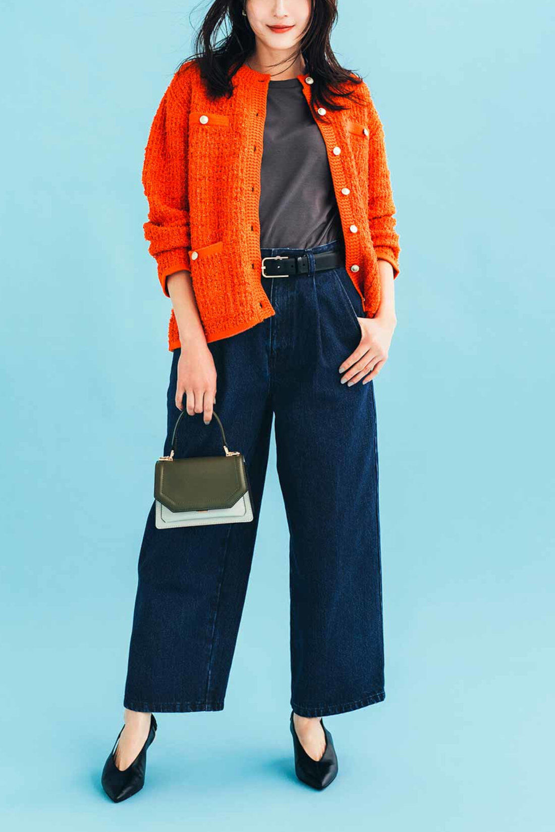 Real Stock|IEDIT[イディット]　大人ファンシーヤーンが華やかなツイード風ニットジャケット〈オレンジカラー〉