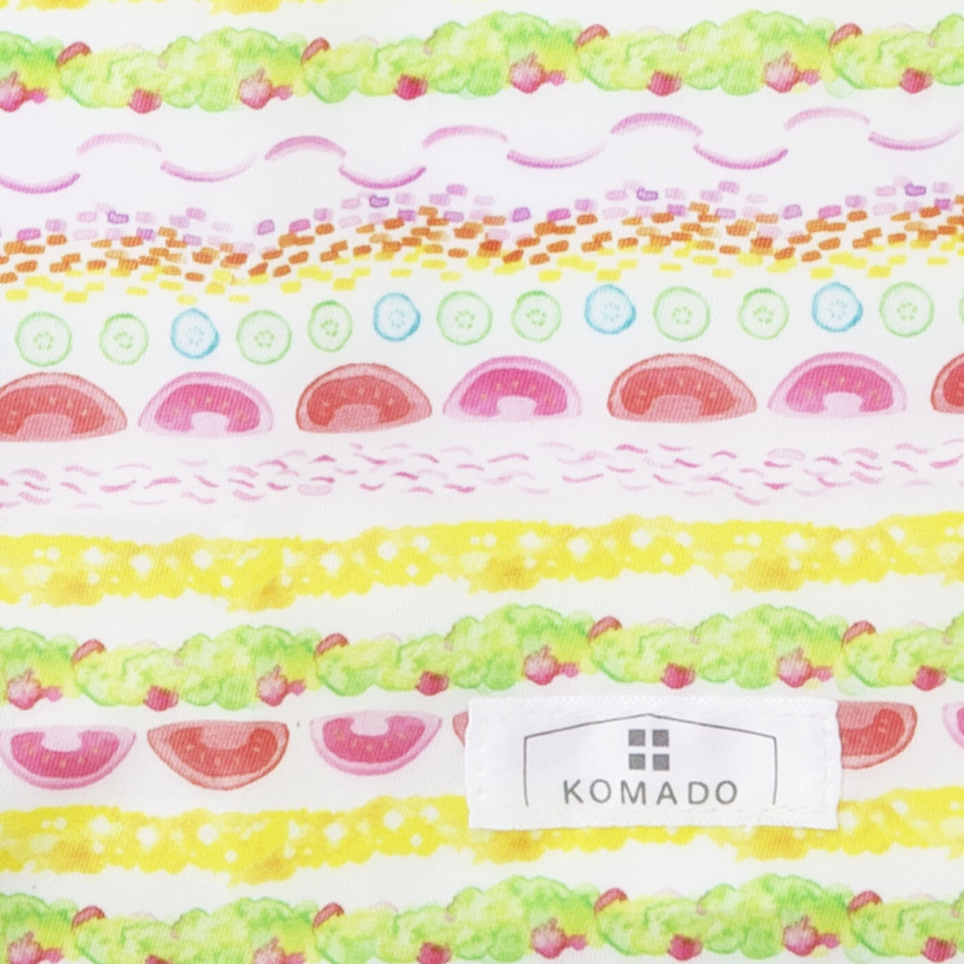 フェリシモメリー|みんな＋こまど　サンドイッチストライプのかたむきにくいエコバッグ|2025年版フェリシモ手帳のイラストから、「サンドイッチの萌え断ストライプ」をアレンジしたデザイン。