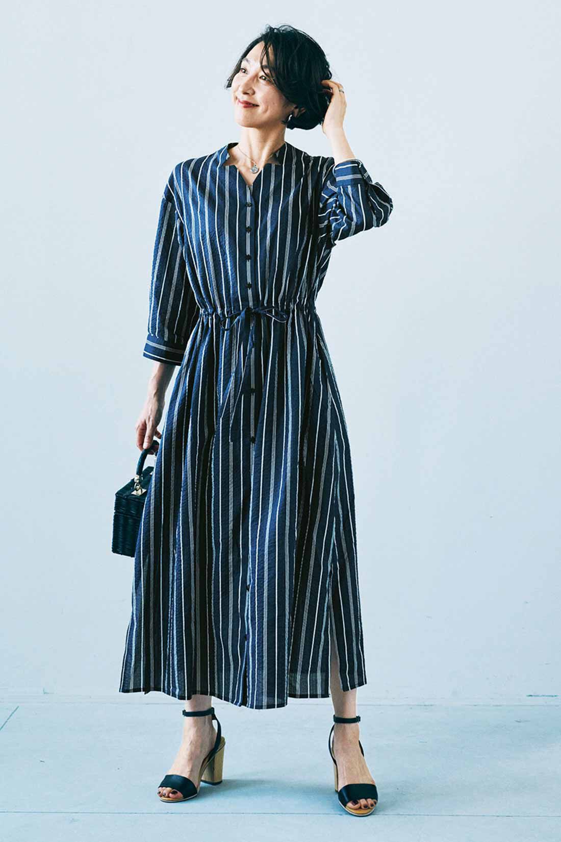 フェリシモコレクション|凛と輝く自由をまとう 色ここちのいい ときめきワンピースの会（3回エントリー）|モデル身長：161cm　着用サイズ：M