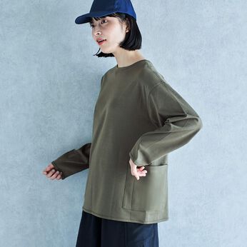 フェリシモコレクション | 裏表前後ろのないポケットＴシャツ長袖カーキ