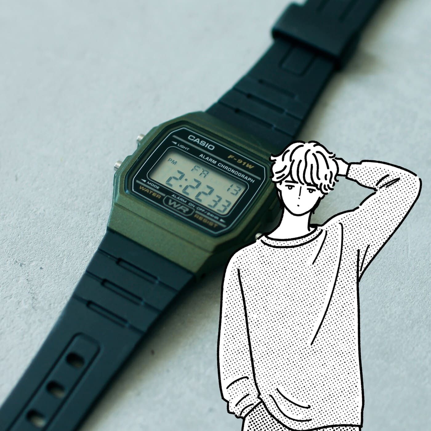 フェリシモコレクション|このごろ meets CASIO 推しカシ　ナチュラルエアボーイ〈F-91WM-3AJH〉|手洗いや洗顔、突然の雨など日常生活で想定される水濡れも気にせず、安心して使用できる生活防水
