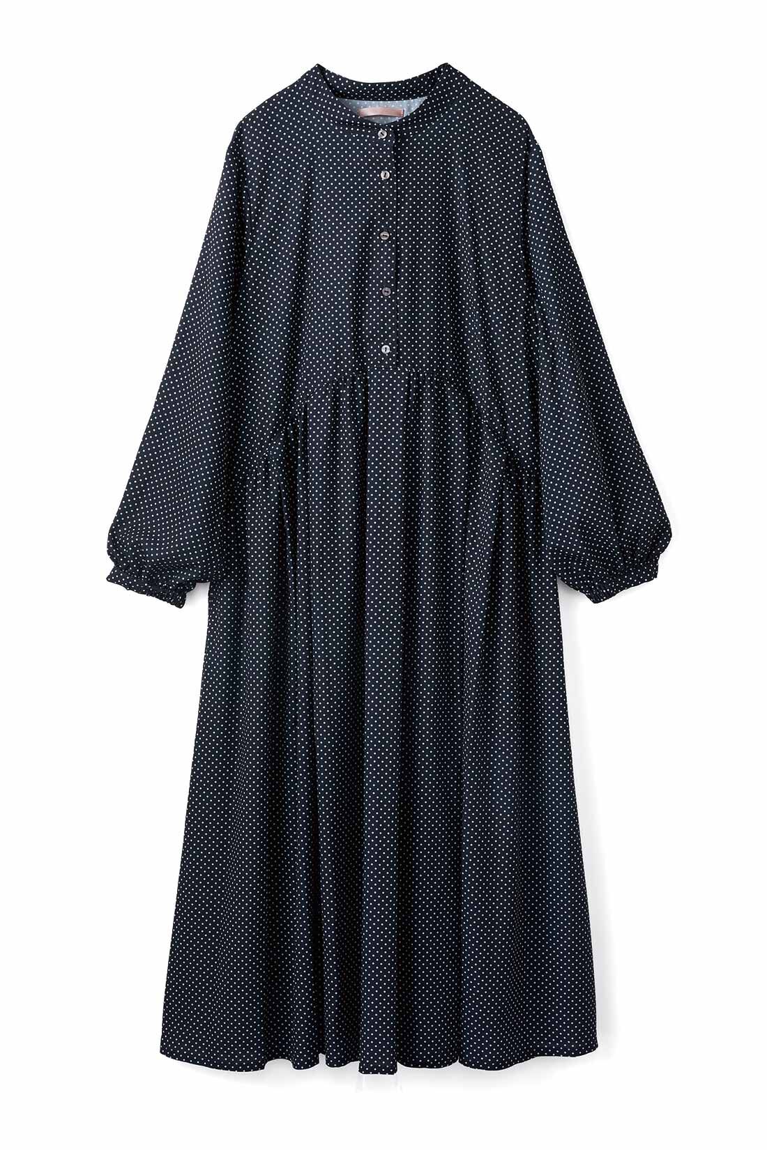 フェリシモコレクション|フェリシモプチ【低身長×多サイズ展開】ロング丈でもすっきり見えるドットプリントワンピース〈ネイビー〉
