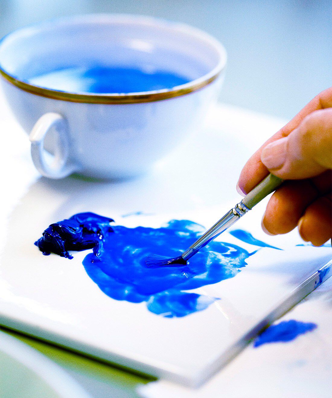 フェリシモコネクション|ハンドペイントで描かれた ブルーフルーテッド プレイン オーバルディッシュ