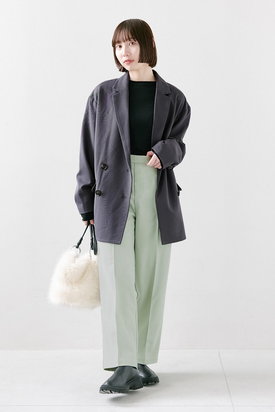 IEDIT|IEDIT[イディット]　撥水加工＆UVカットがうれしい 裏がとぅるすべ きれい見え“ほっと適温”パンツ|【着用サイズ】ジャケット：S　トップス：M　パンツ：SP