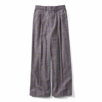 コットン１００％ 起毛素材 肌心地やさしい チェック ワイドパンツ〈グレーチェック〉