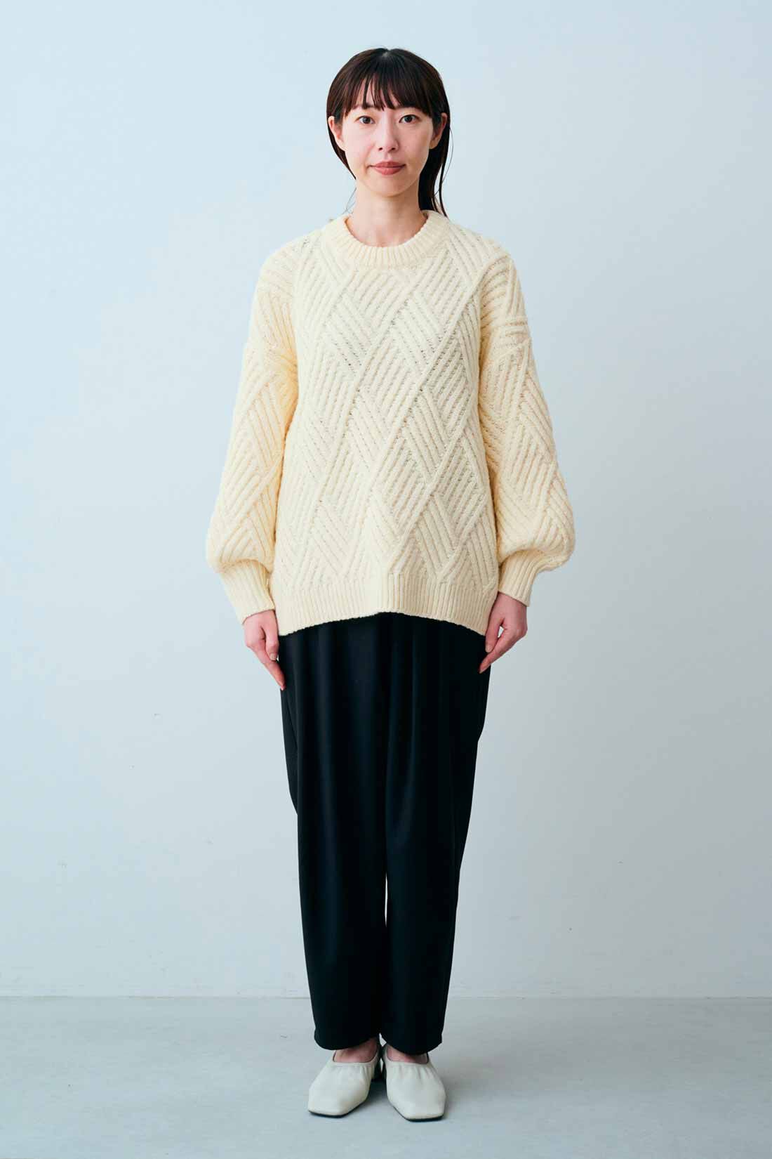 起毛 ダイア編み ニット プルオーバー〈アイボリー〉のコーディネート