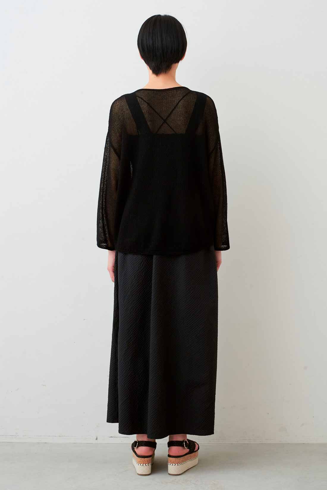 IEDIT|IEDIT[イディット]　福田麻琴さんコラボ シアーかのこニットトップス〈ブラック〉|モデル身長：163cm　着用サイズ：M