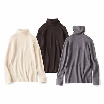 マシンウォッシャブル ハイネック リブニット トップスの会