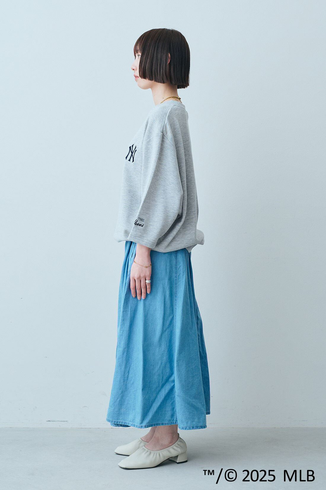 IEDIT|IEDIT[イディット]　オリジナルMLBデザイン モモンガシルエットの八分袖スウェットトップス〈ロサンゼルス・エンゼルス〉|モデル身長：150cm　着用サイズ：S　これは参考画像です。お届けするカラーとは異なります。