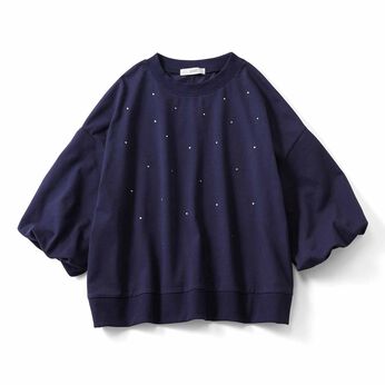 IEDIT | ミニ裏毛ラインストーントップス〈ネイビー〉ＩＥ
