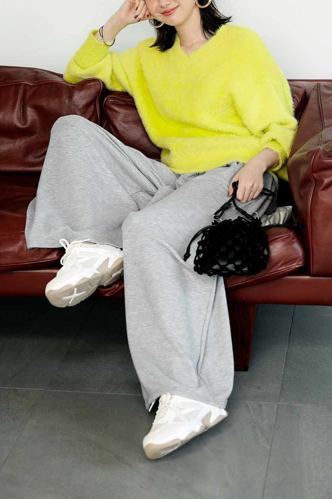 IEDIT|IEDIT[イディット]　ヘアリーシャギー素材のスパークルニット〈ライムイエロー〉