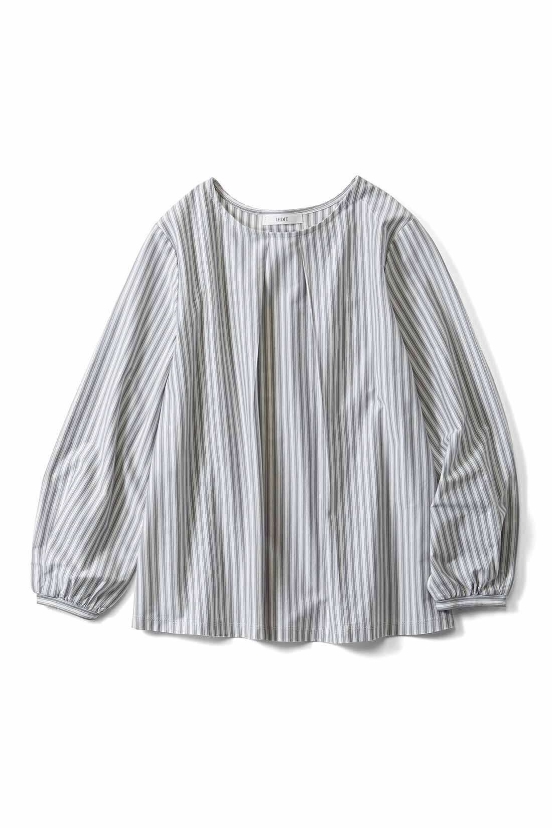 IEDIT|IEDIT[イディット]　Tシャツ感覚で着られるカットソーストライプブラウス|〈グレー〉