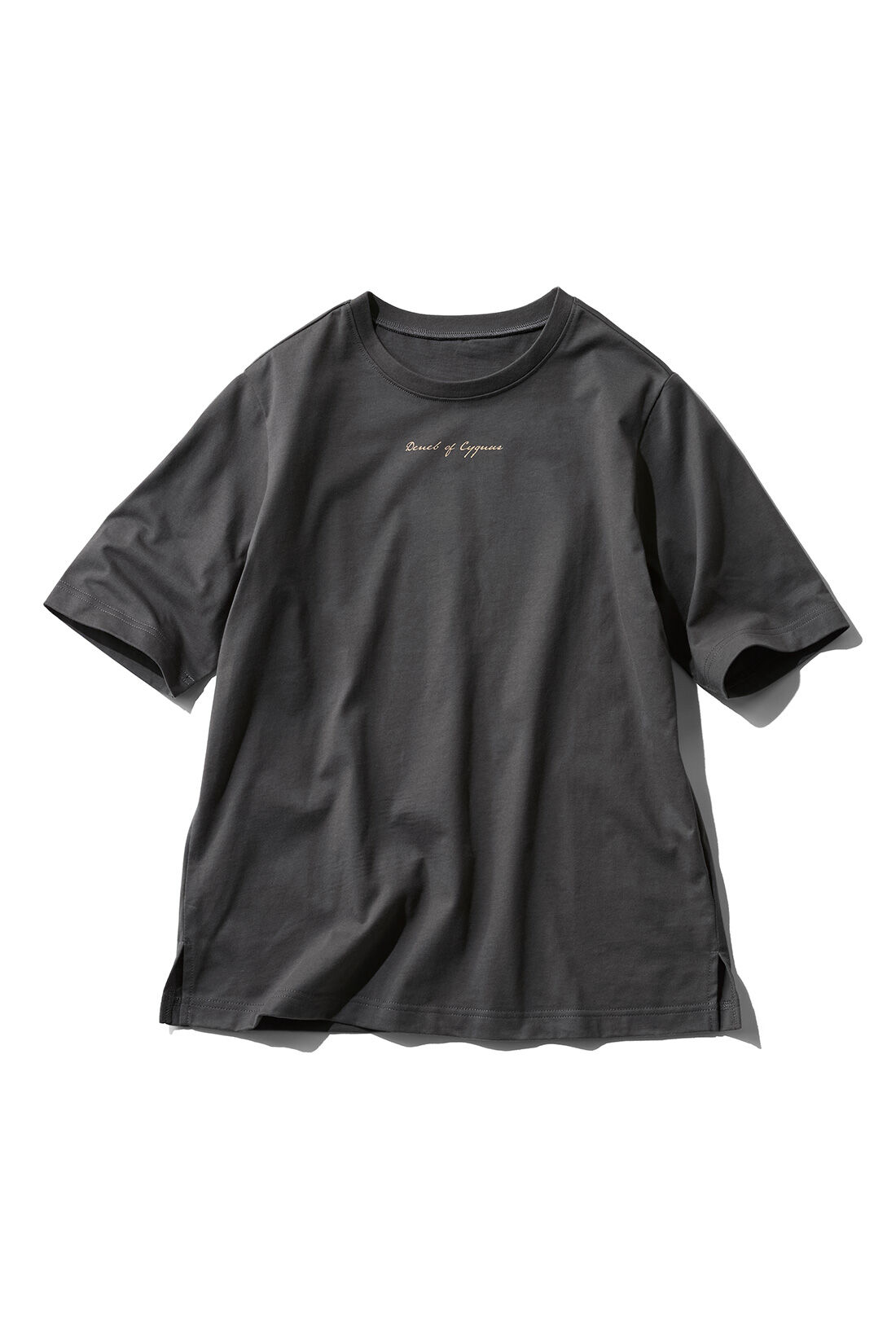 IEDIT|IEDIT[イディット]　接触冷感機能付き スタメン上品ロゴTシャツの会|チャコールブラック Deneb of Cygnus（はくちょう座のデネブ）