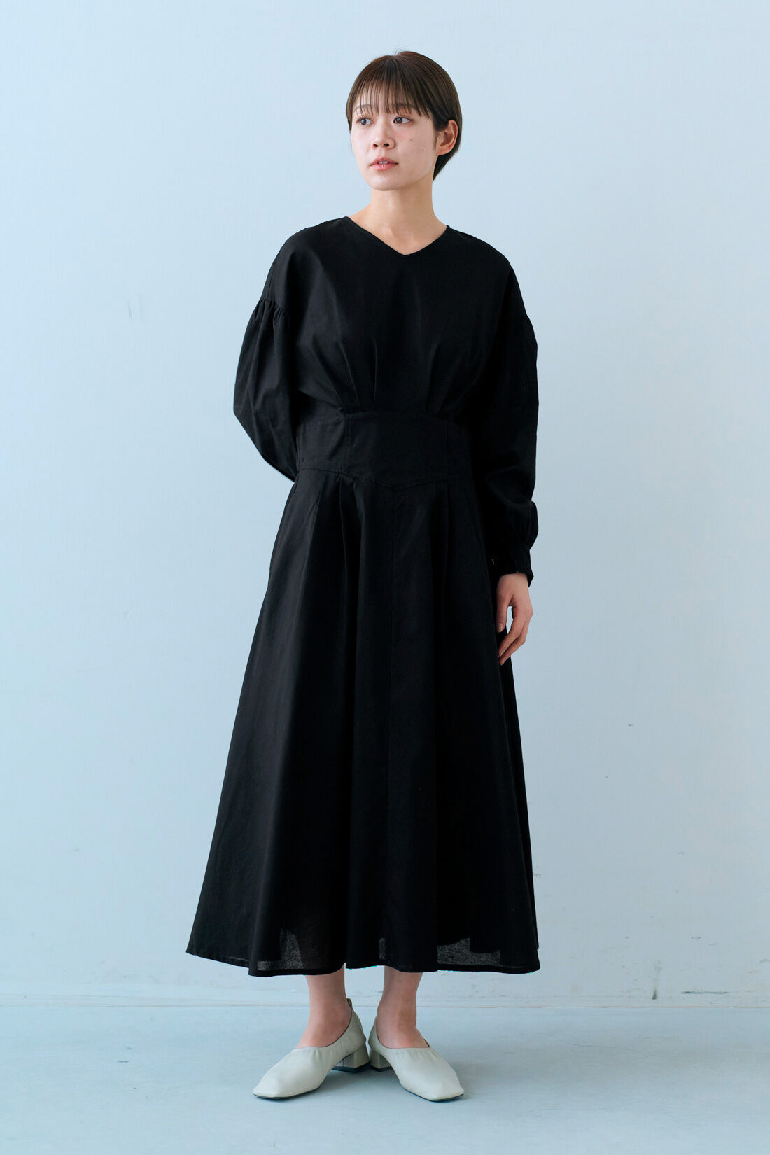 IEDIT|IEDIT[イディット]　きくちあつこさんコラボ コットンリネンのヴィンテージ風ワンピース【コーデ買いキャンペーン】|モデル身長：163cm　着用サイズ：M