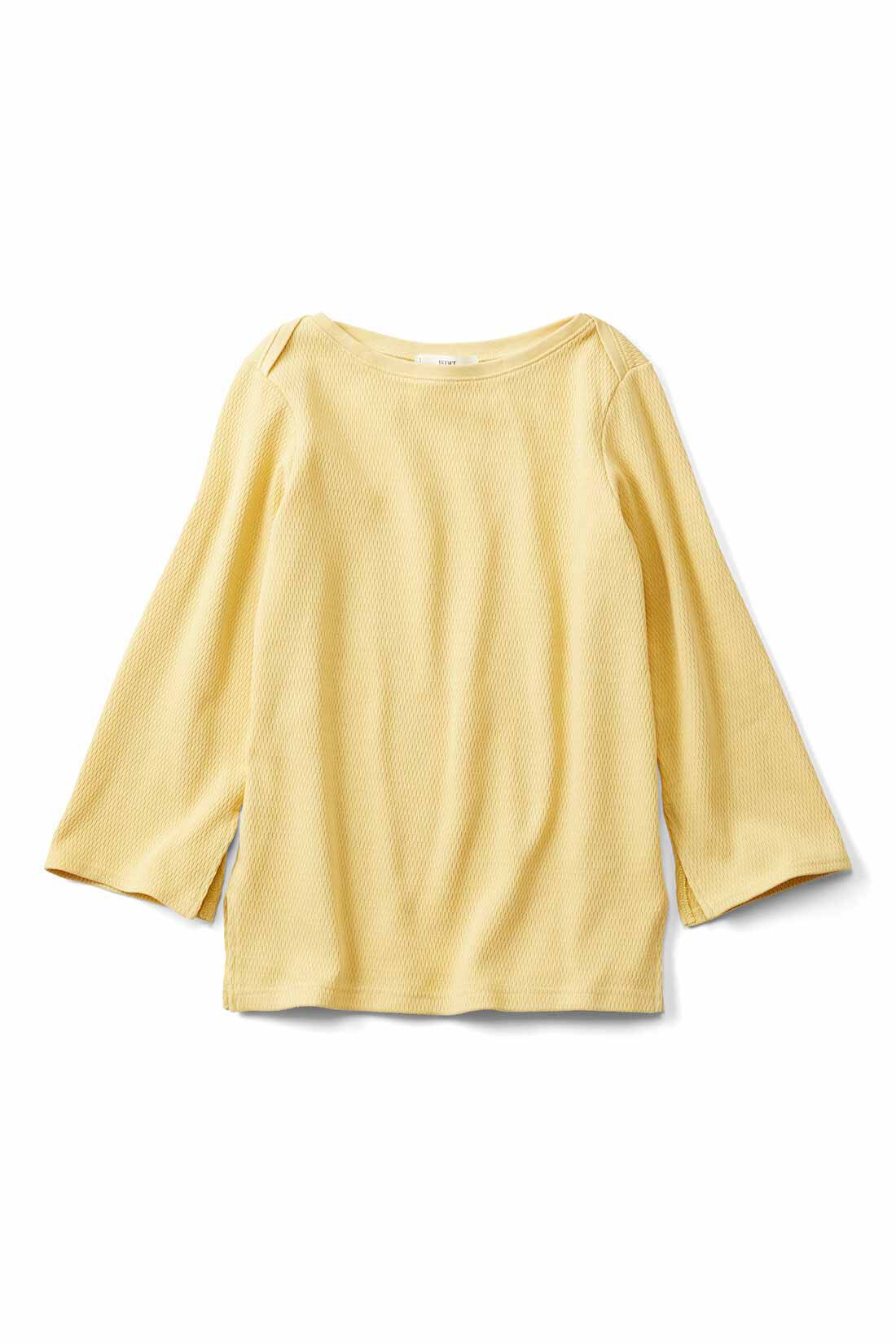 IEDIT|Live love cotton（R）プロジェクト IEDIT[イディット]　デザインネックでデコルテ華やぐ フレアースリーブカットソー|〈イエロー〉