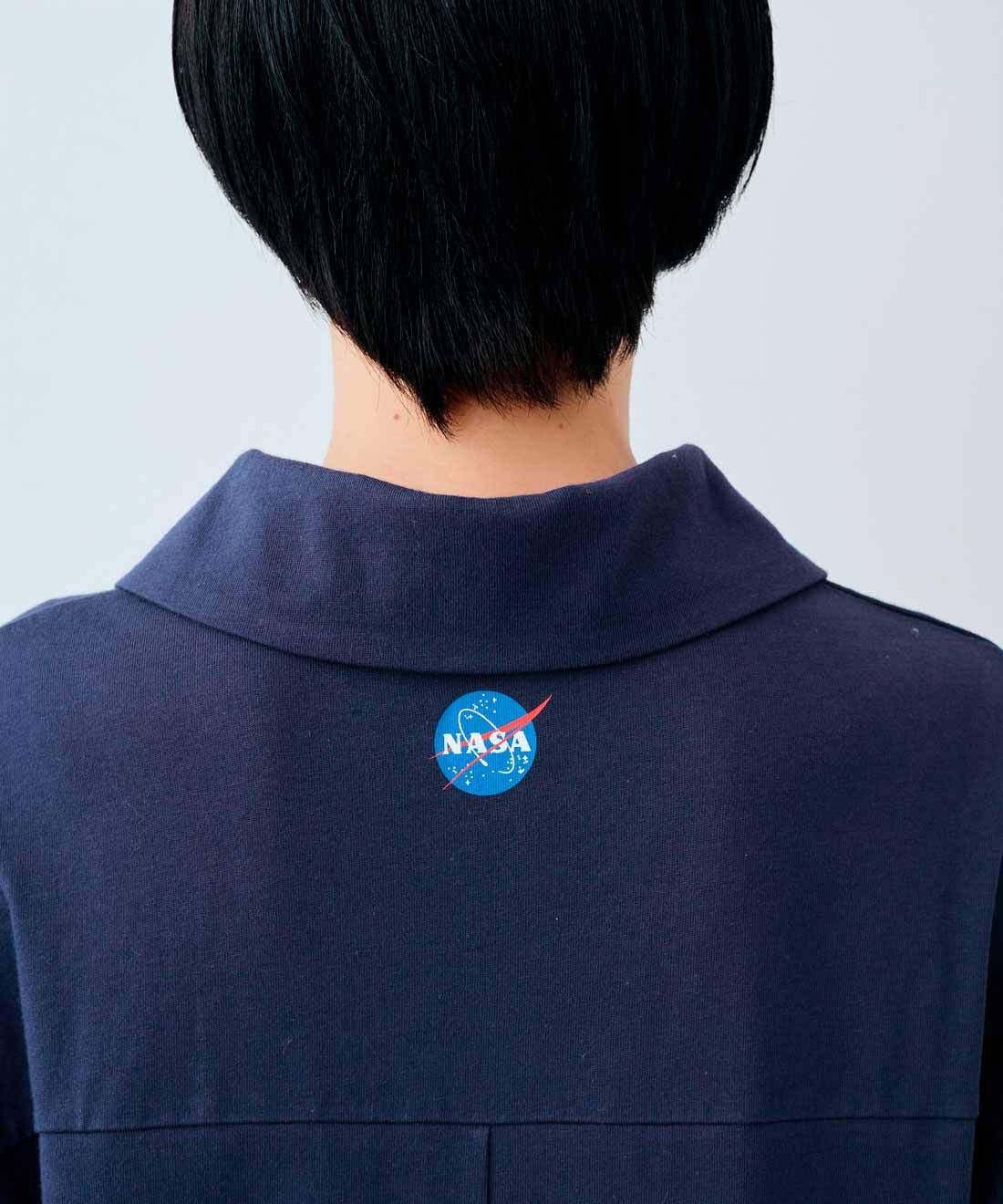 IEDIT|IEDIT[イディット]　NASA アポロ11号のミッションパッチ付き オーガニックコットンハーフジップワンピース〈ネイビー〉