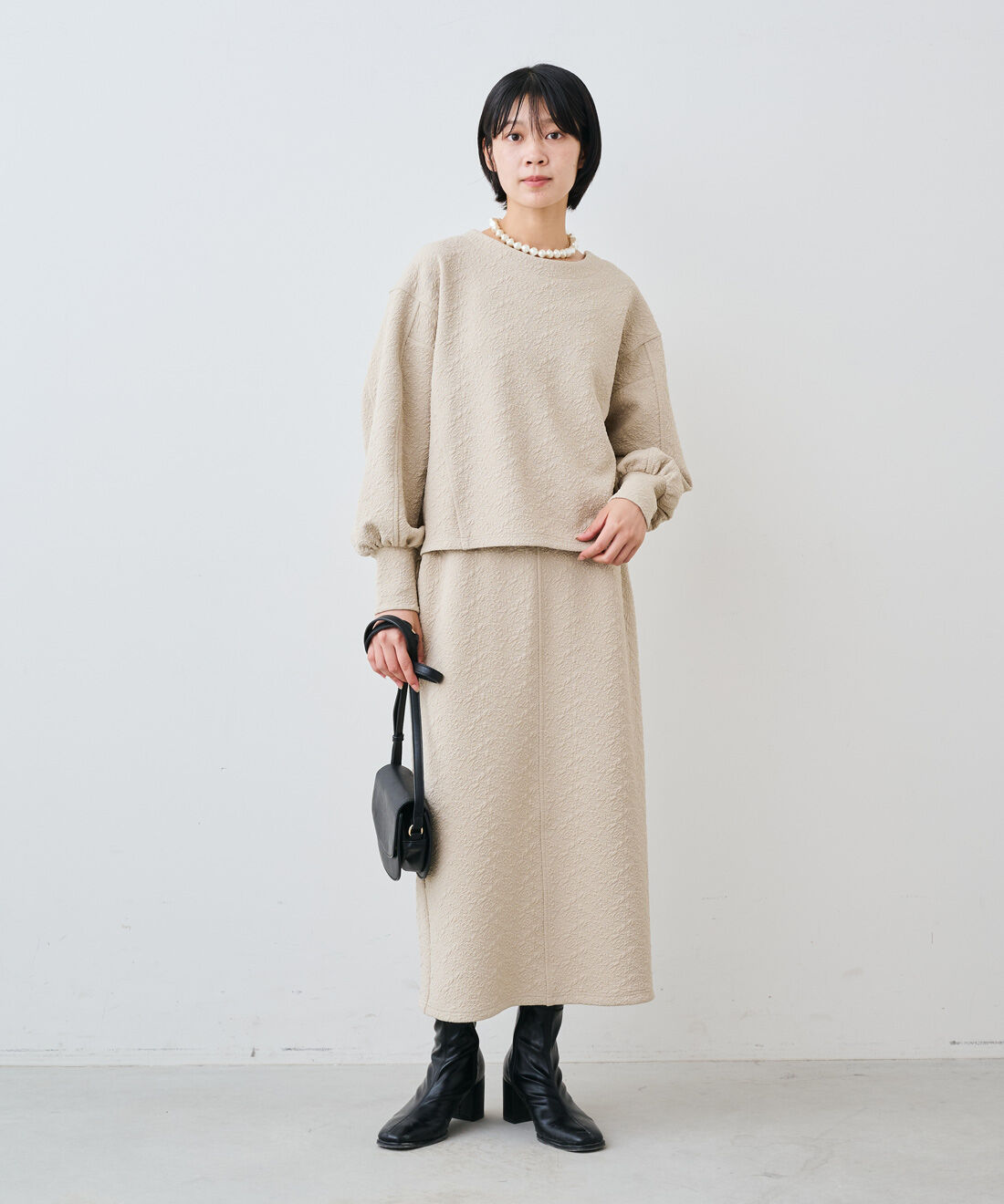 IEDIT［イディット］|IEDIT[イディット]　パーソナルスタイリスト・久野梨沙さんコラボ 似合わせメソッドが効く ふくれジャカードセットアップ（WEBサイズ）|モデル身長：163cm　着用サイズ：M