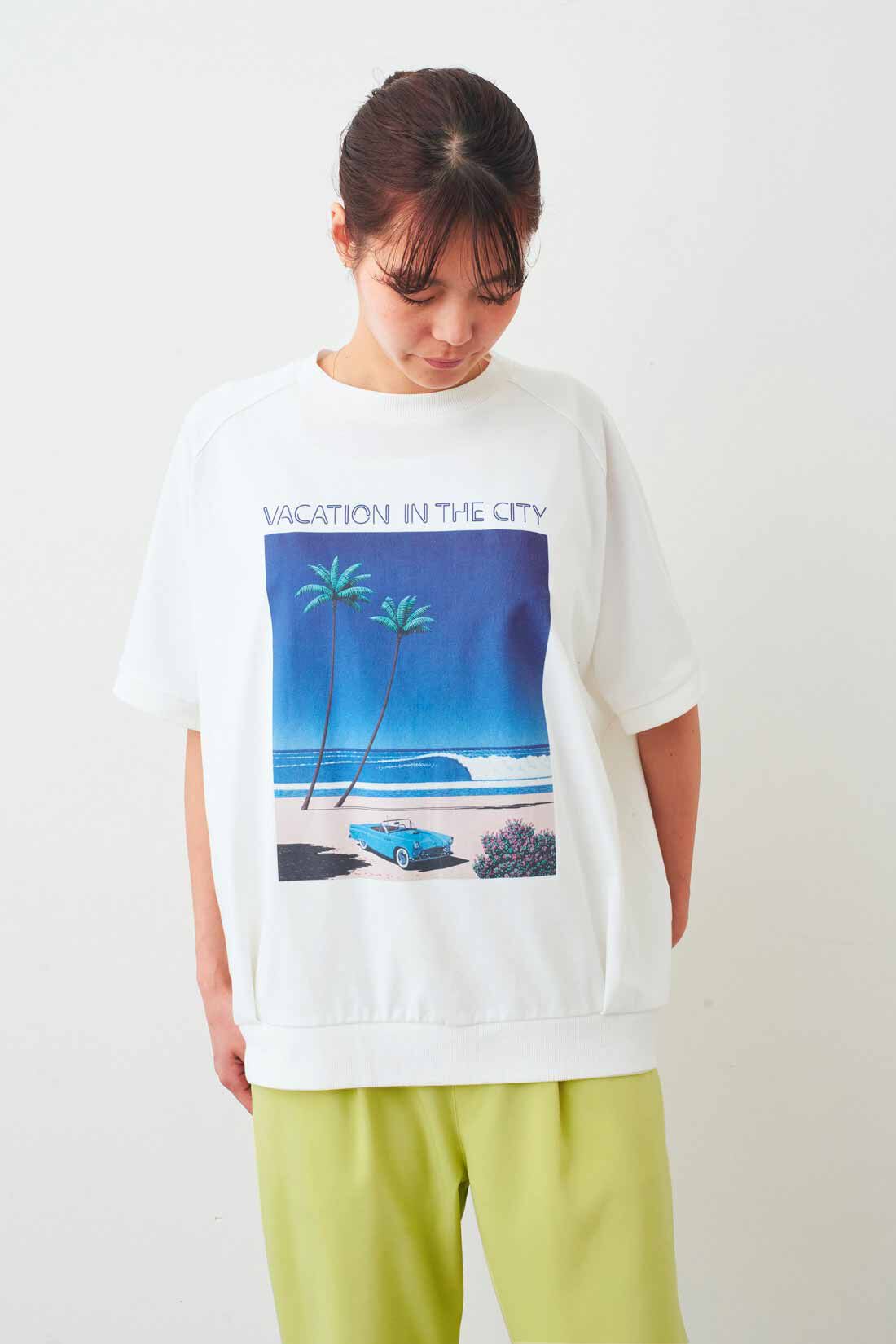 IEDIT|IEDIT[イディット]　永井博さんコラボ VACATION IN THE CITY コクーンTシャツ〈ホワイト〉