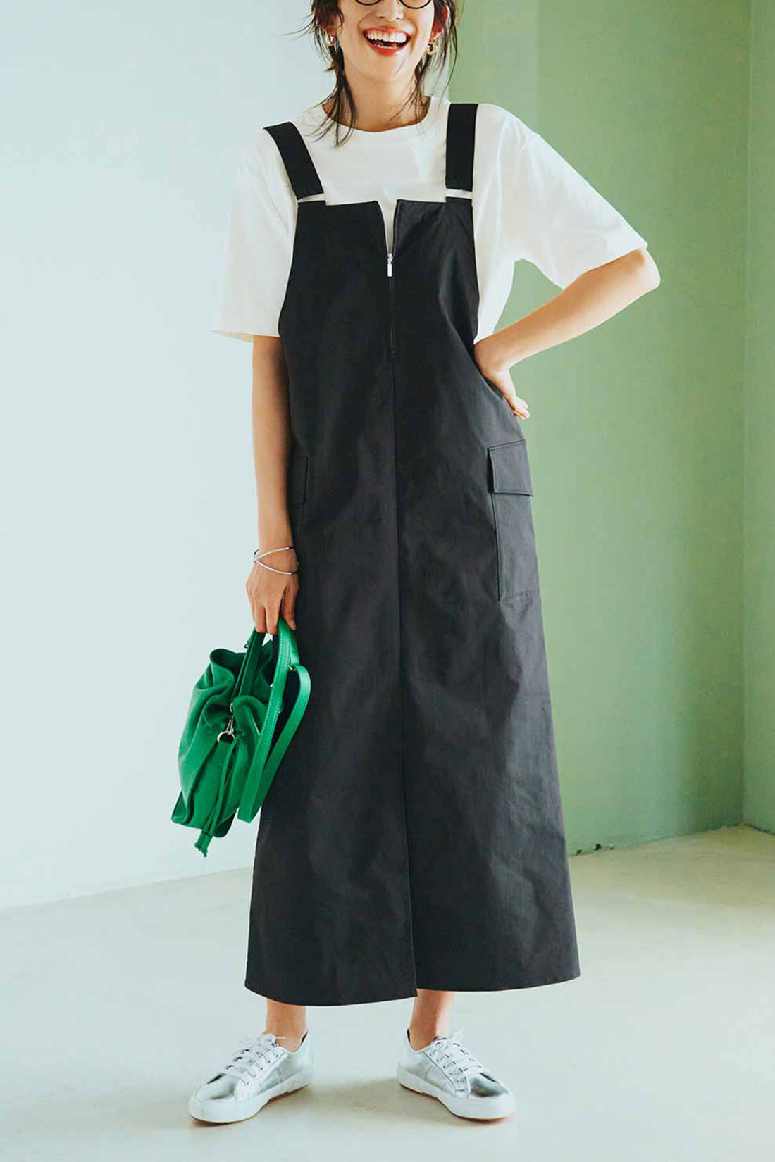 IEDIT|IEDIT[イディット]　小森美穂子さんコラボ 撥水（はっすい）素材の大人ジャンパースカート〈ブラック〉