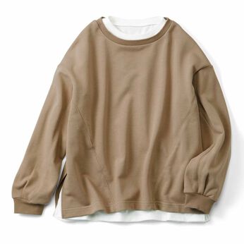 スウエット 白Tシャツ 重ね着 セット 〈ベージュ〉