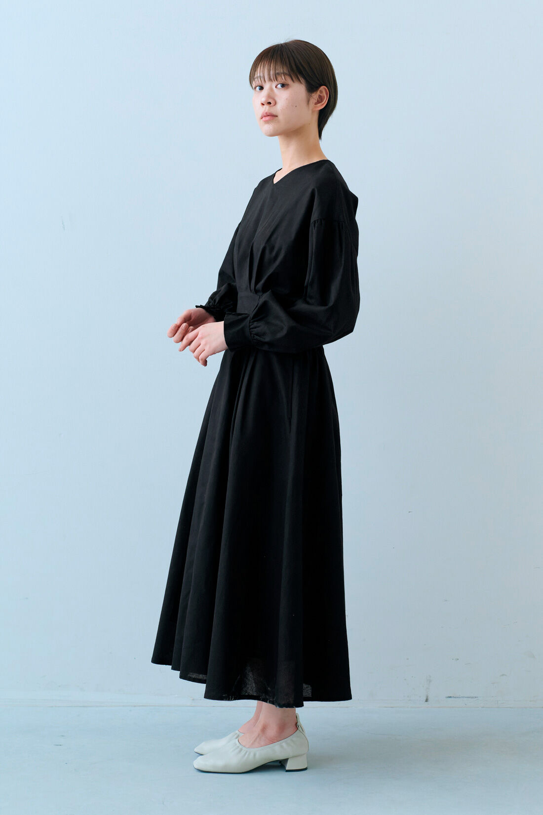 IEDIT|IEDIT[イディット]　きくちあつこさんコラボ コットンリネンのヴィンテージ風ワンピース【コーデ買いキャンペーン】|モデル身長：163cm　着用サイズ：M
