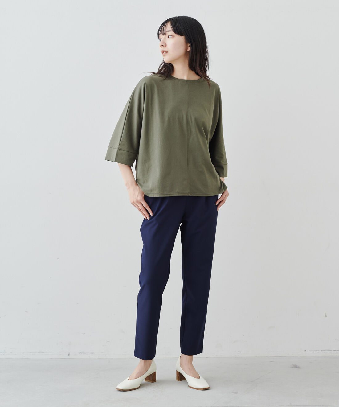 IEDIT|IEDIT[イディット]　UVカット・接触冷感機能の綿100％国産ドルマンTシャツの会|モデル身長：163cm　着用サイズ：M