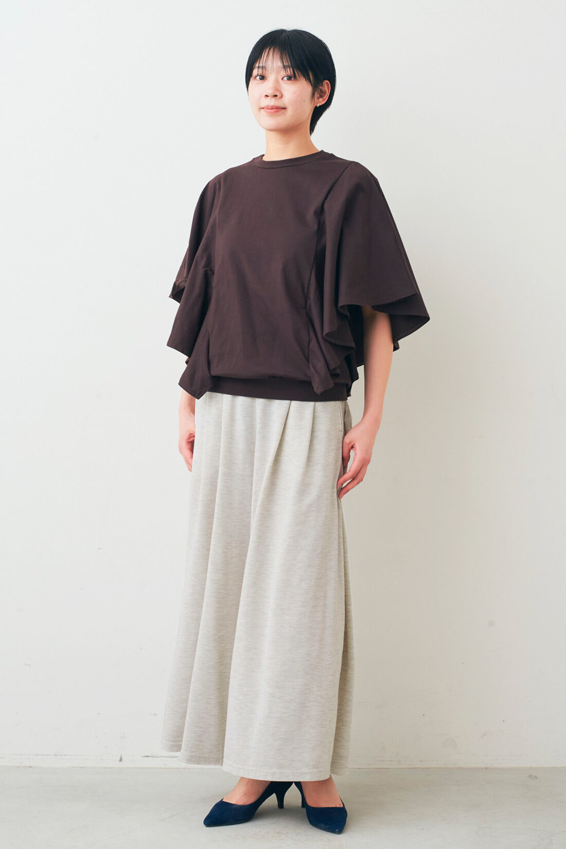 IEDIT|IEDIT[イディット]　接触冷感・吸汗速乾・抗菌防臭！ Ohcool（R）Ⅱplus素材のフリルトップスの会|モデル身長：163cm　着用サイズ：M