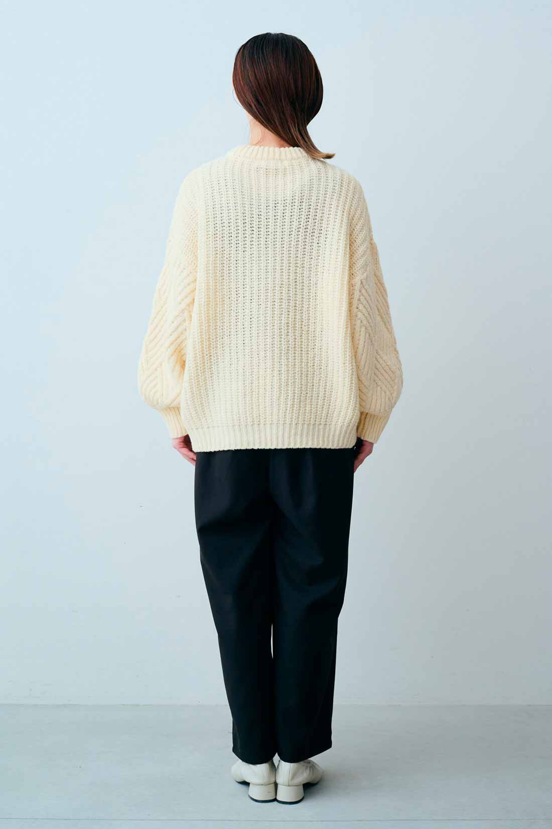 起毛 ダイア編み ニット プルオーバー〈アイボリー〉のコーディネート
