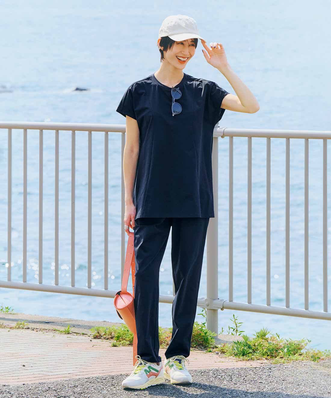 IEDIT|IEDIT[イディット]　24hずっと着ていたい 吸汗速乾・UVカット SO！ MESHフレアートップス〈ダークネイビー〉