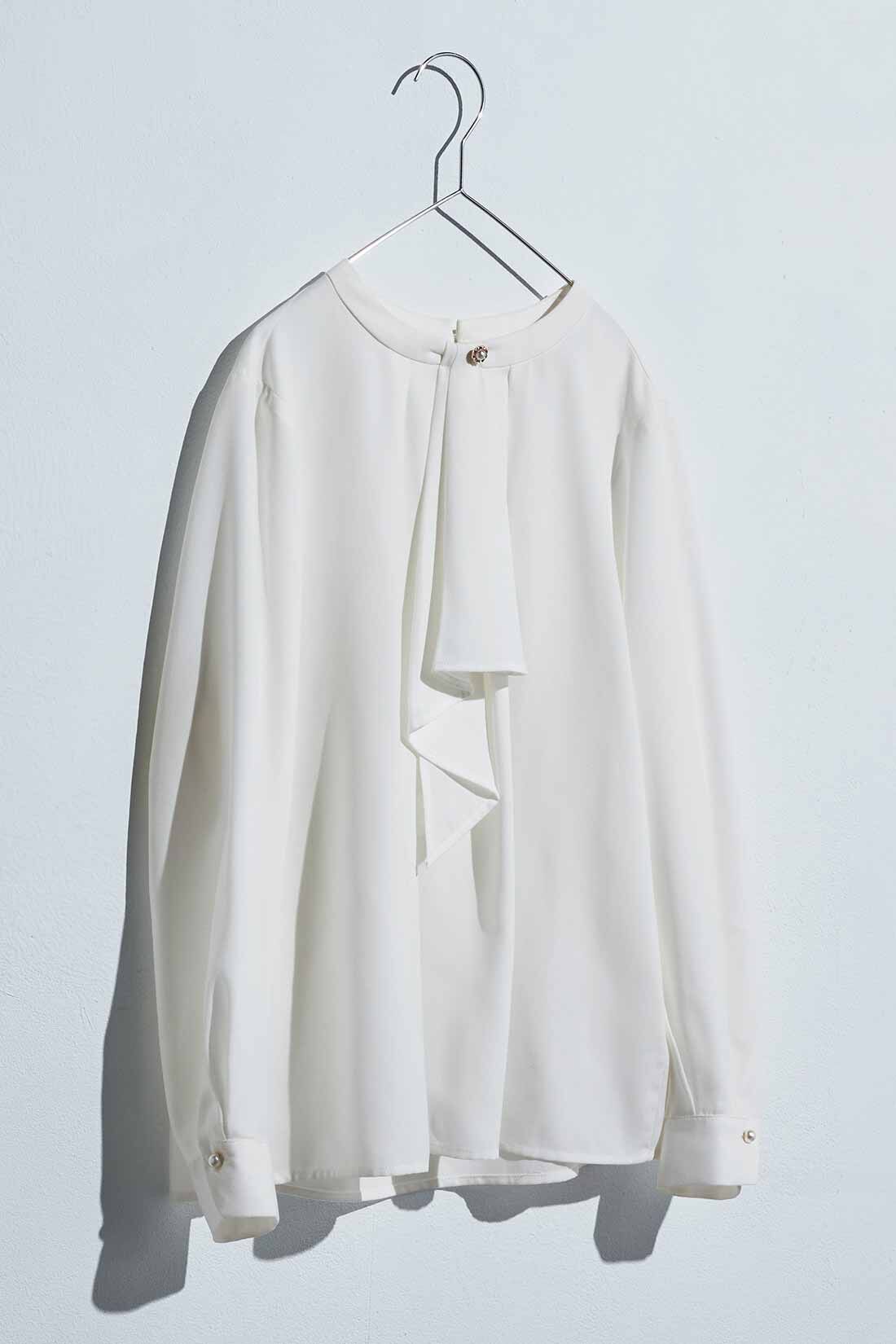 IEDIT|IEDIT[イディット] ワンポイントビジューがきらりと華やかなボウタイブラウス〈ホワイト〉