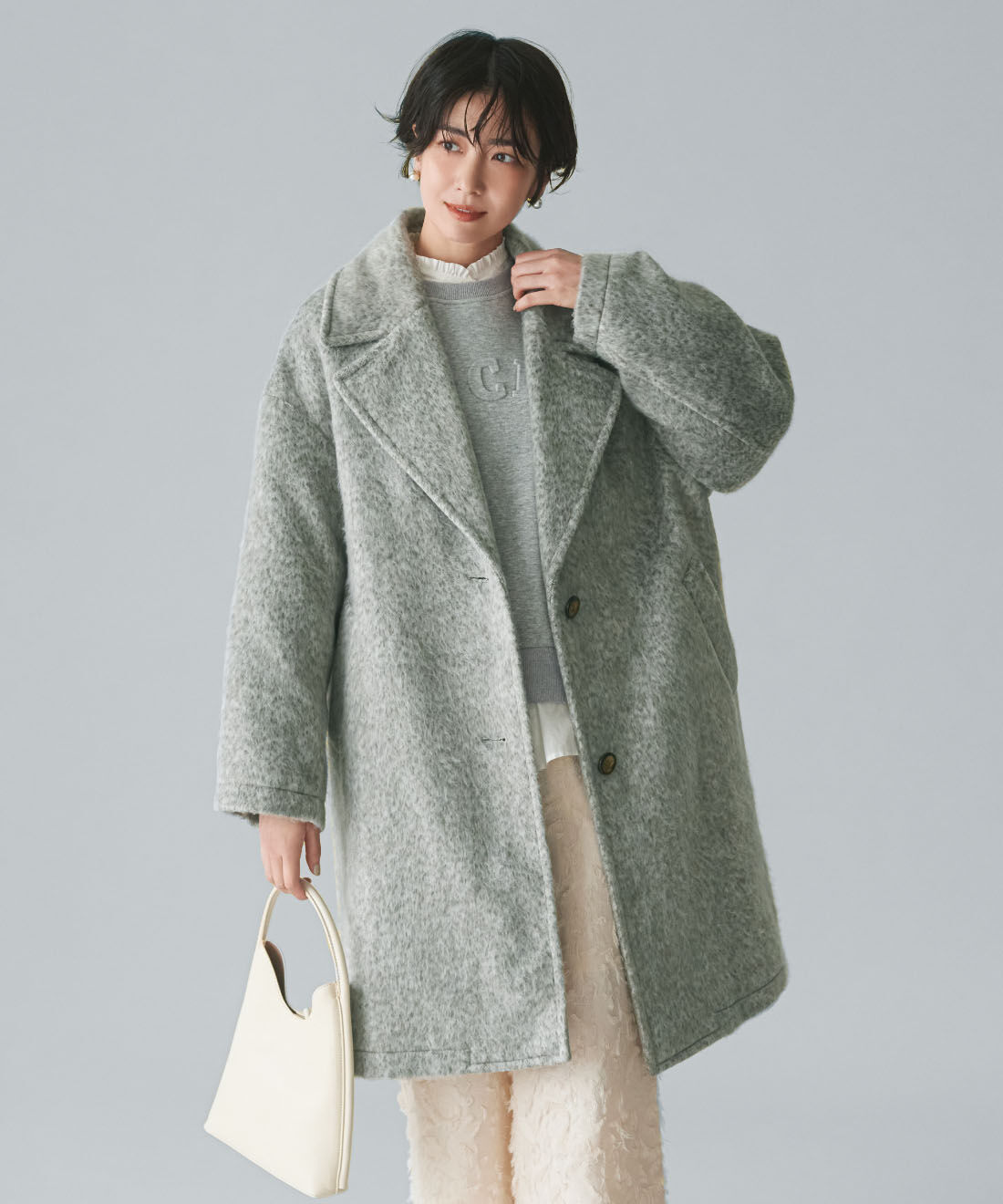 IEDIT|IEDIT[イディット]　きくちあつこさんコラボ オーバーサイズシャギーコート〈ライトグレー〉