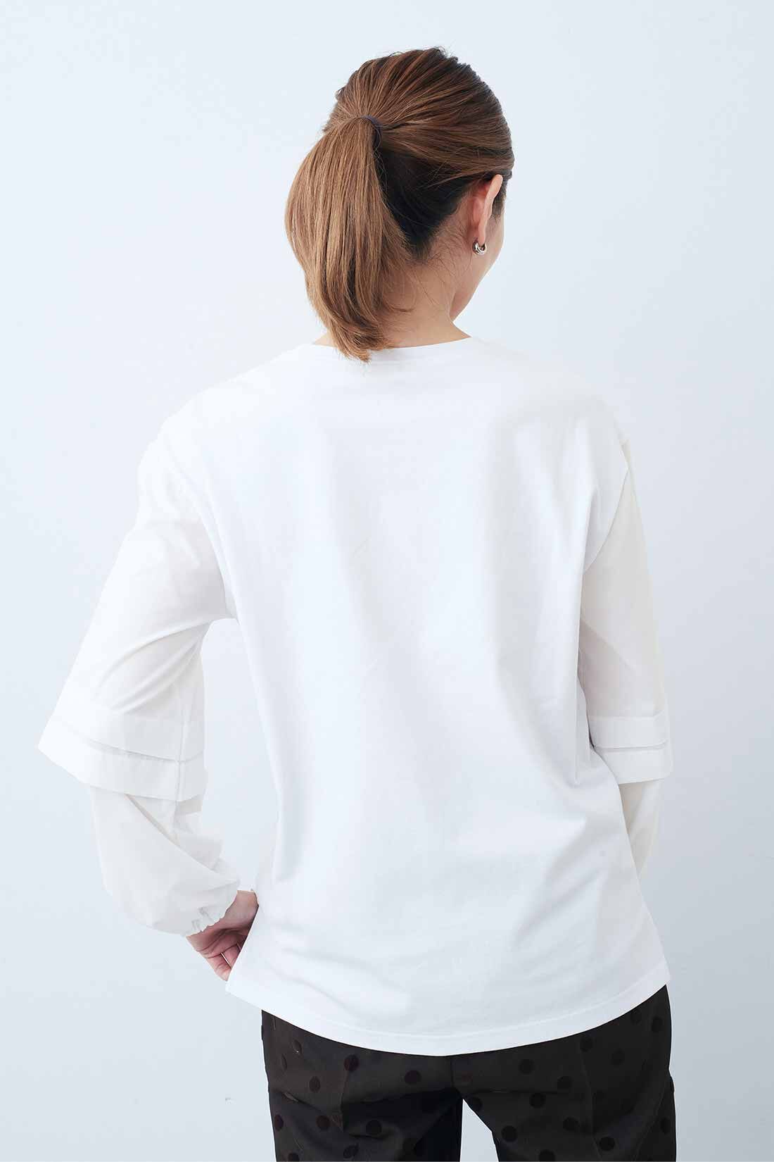 IEDIT|IEDIT[イディット]　袖はブラウス身ごろはカットソー ボリュームスリーブホワイトトップス〈ダブルタックスリーブ〉