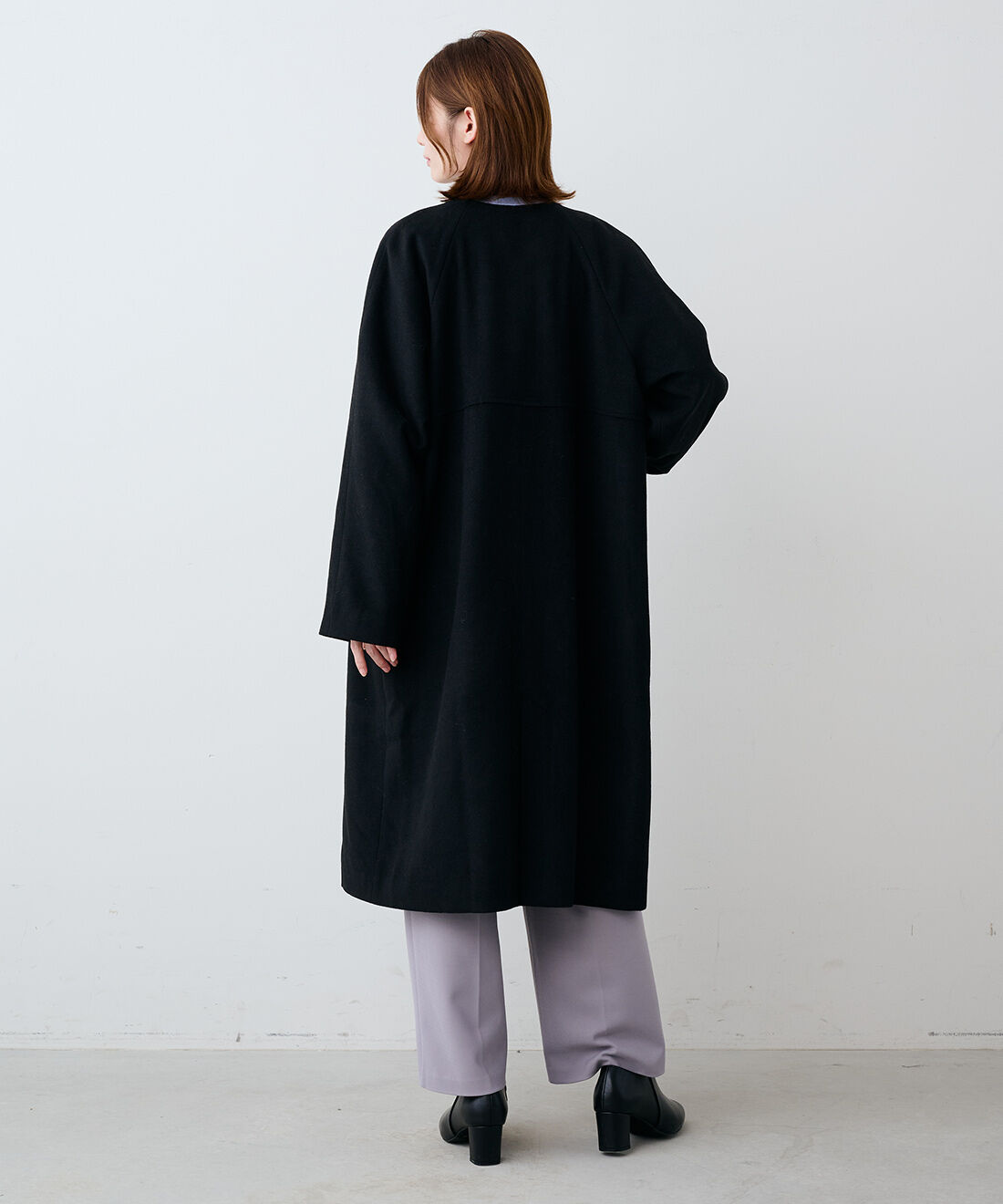 IEDIT|IEDIT[イディット]　冠婚葬祭まで使える 万能ノーカラーデザインのウール混メルトンコート〈ブラック〉【コーデ買いキャンペーン】