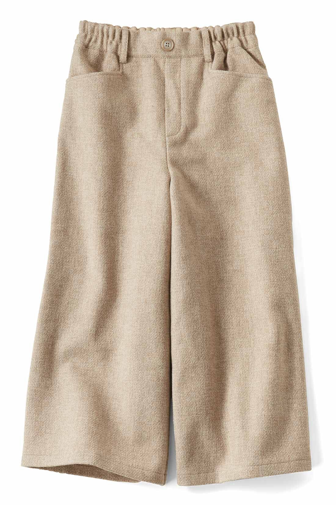 IEDIT|IEDIT[イディット]　ウールライク素材のクロップドワイドパンツ|〈ベージュ〉ウエストはステッチとベルトループで本格見せ。