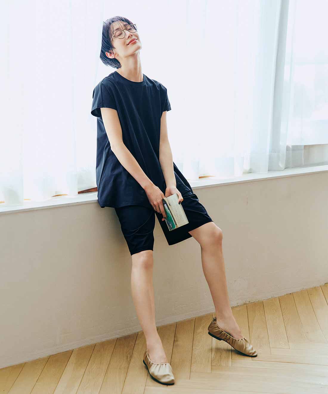 IEDIT|IEDIT[イディット]　24hずっと着ていたい 吸汗速乾・UVカット SO！ MESHフレアートップス〈ダークネイビー〉