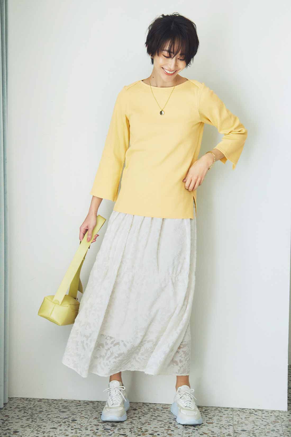 IEDIT|Live love cotton（R）プロジェクト IEDIT[イディット]　デザインネックでデコルテ華やぐ フレアースリーブカットソー