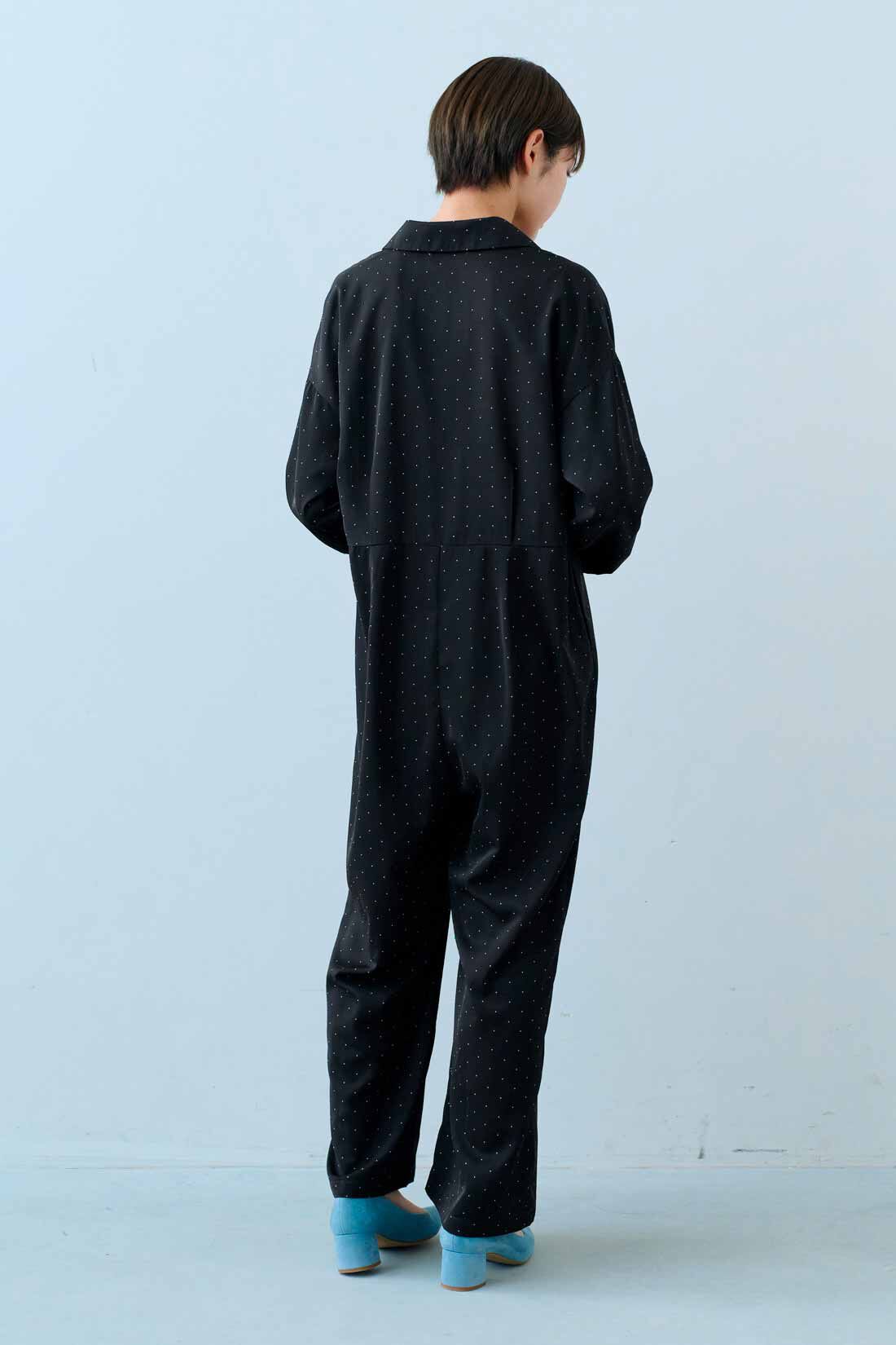 IEDIT|IEDIT[イディット]　福田麻琴さんコラボ ドットオールインワン〈ブラック〉|モデル身長：163cm　着用サイズ：M