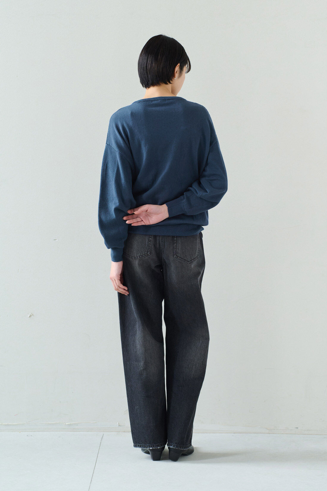 IEDIT|IEDIT[イディット]　編み地変化を楽しむ綿100％がうれしいこなれハンサムデザインニット〈ピスタチオグリーン〉|モデル身長：163cm　着用サイズ：M　これは参考画像です。お届けするカラーとは異なります。